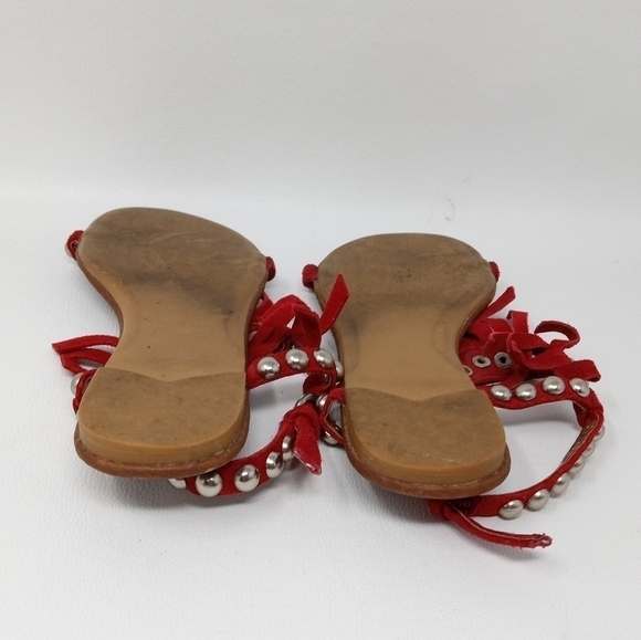 Jeffery Campbell Wink Red Suede Fringe Studded sandals, Women's Size 7. - Picture 12 of 13